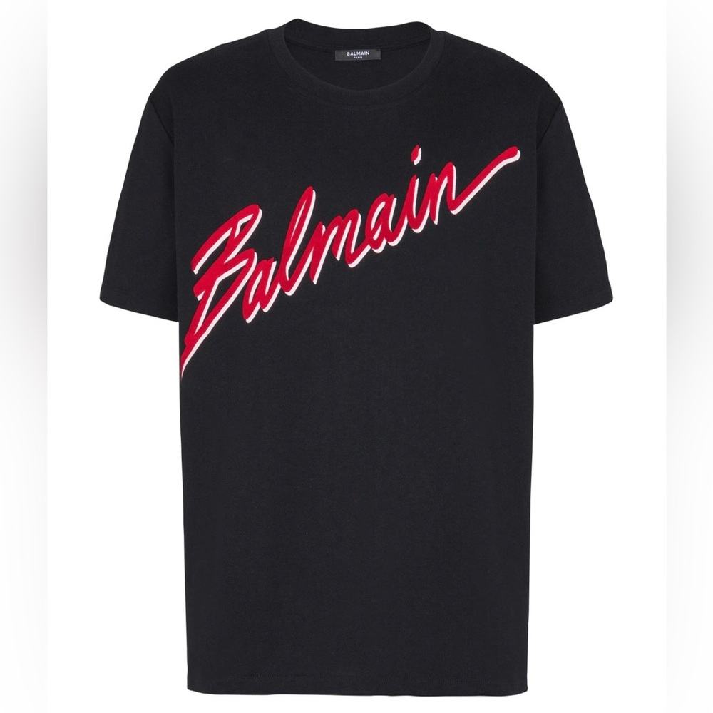 Balmain Black T-Shirt with Red Logo